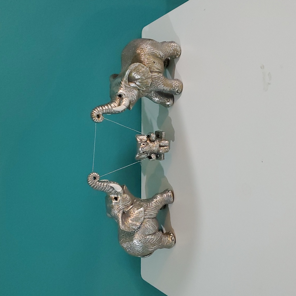 Elephant Family Figurines Silver Baby Swing Good Luck